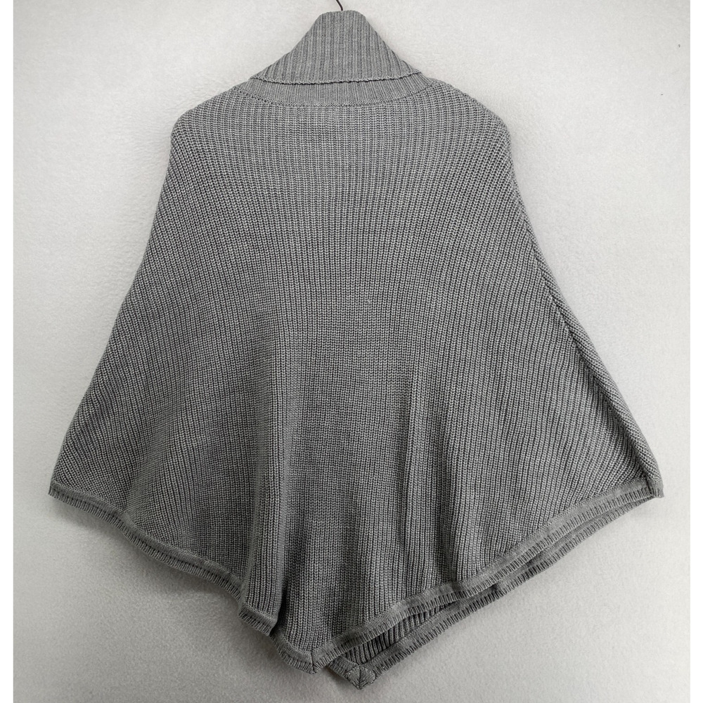 MICHAEL KORS Sweater OS Ribbed Poncho Oversized Turtleneck Asymmetric Gray NEW - Picture 3 of 11
